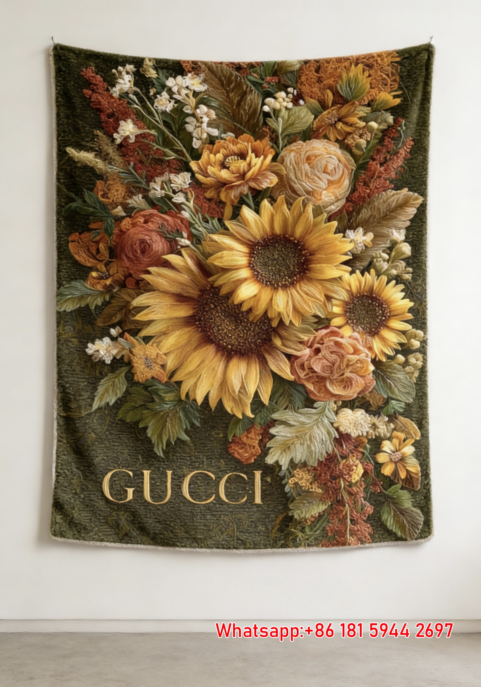 Gucci Sunflower Bouquet Throw blankets Gucci Autumn Floral Tapestry IMG_2827